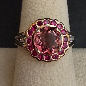14K Gold Plated 925 Silver Pink Tourmaline Round Cut Ring Promise Engagement